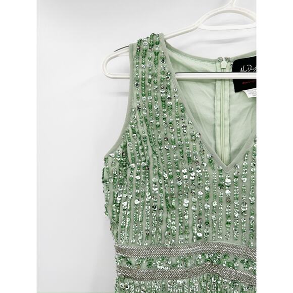 Mac Duggal 70267 Green Sage Sequined V Neck Midi Sheath Dress Size 2 NWT - Picture 4 of 5